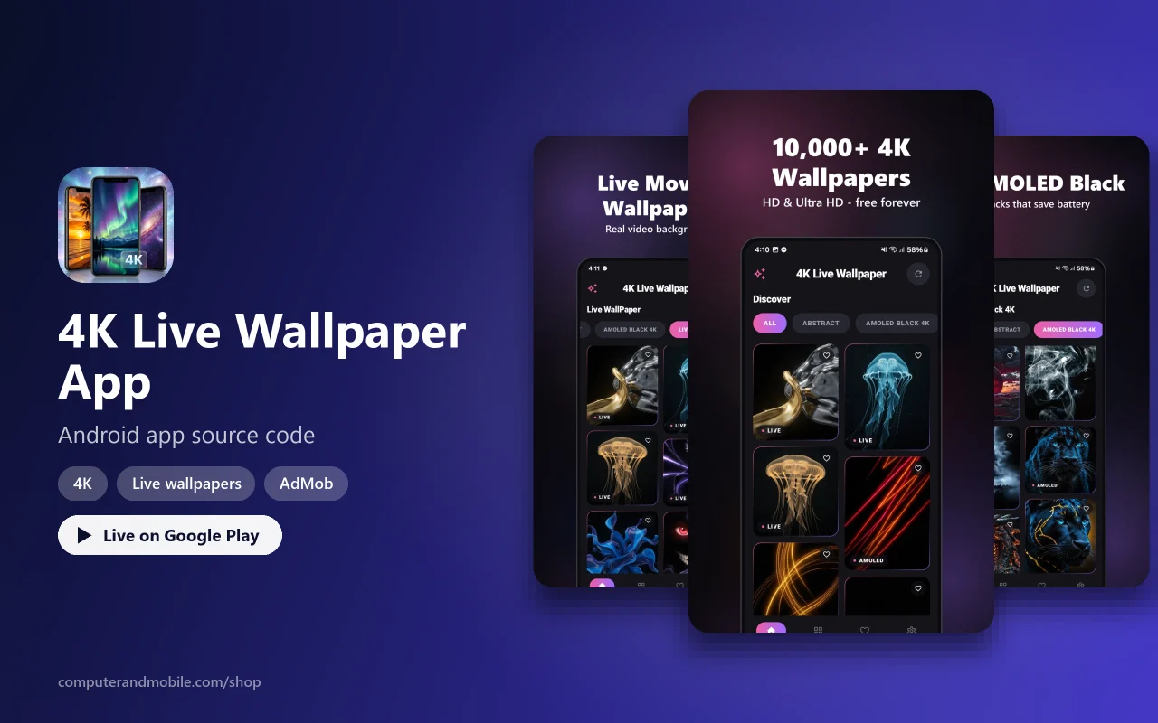 4K Live Wallpaper App Source Code with Admin Panel source code screenshot