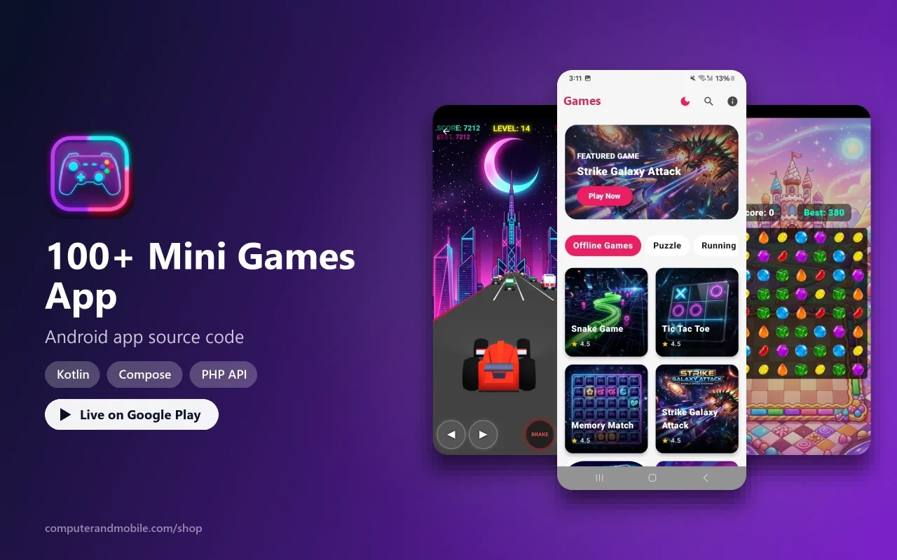 Mini Games App Source Code with Admin Panel (Kotlin) source code screenshot