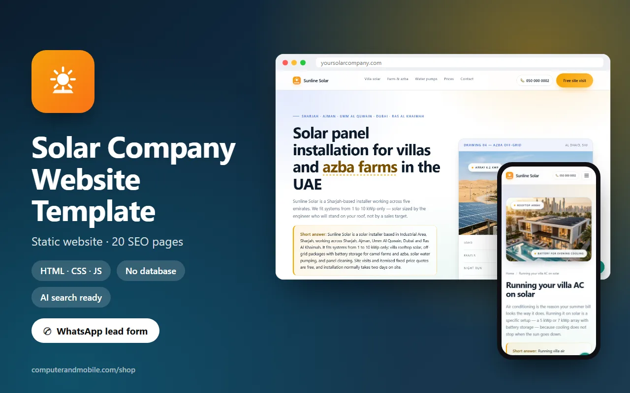 Solar Company Website Template (HTML, SEO Ready) source code screenshot