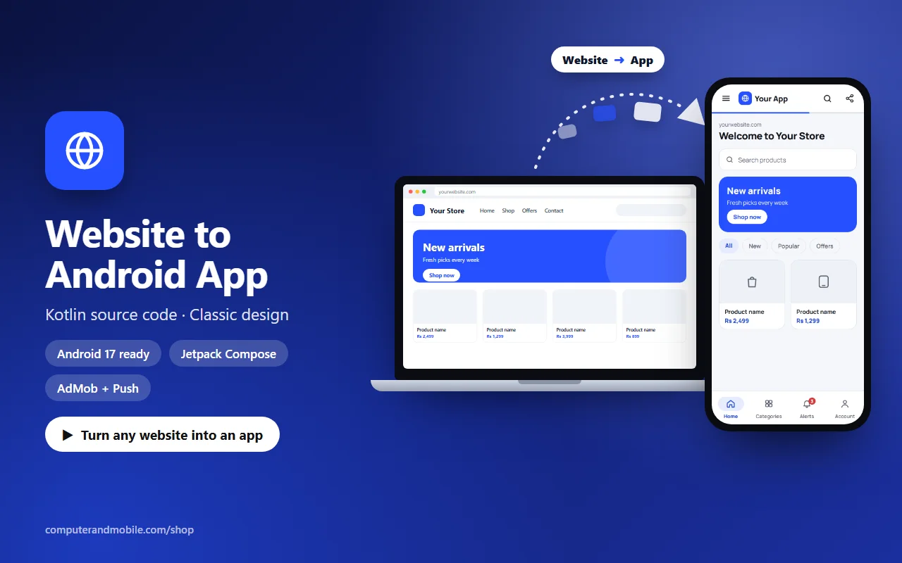 Website to Android App Source Code (Kotlin) – Classic Design source code screenshot